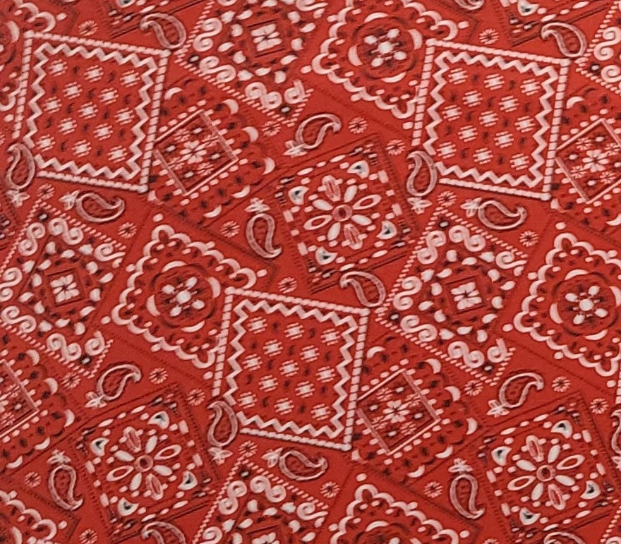 Marshall Dry Goods Co Blazing Bandana - Red, White and Black Bandana Print Fabric - Selvage to Selvage Print