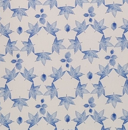 Suzan Engler for QT Fabrics Lapis Leaves - White Fabric / Medium Blue Tonal Leaf Print