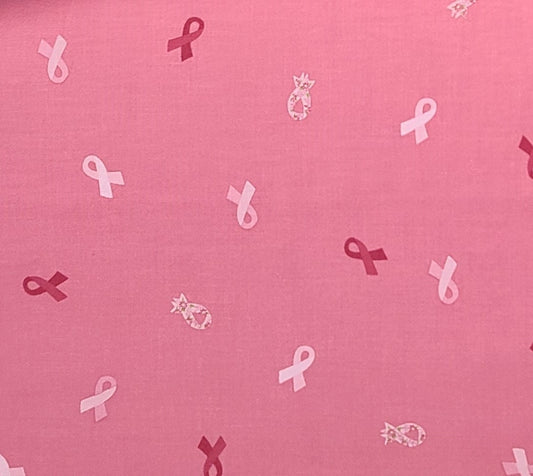 Riley Blake Design Strength in Pink 2022 Pattern C12622 - Medium Pink Fabric / Cancer Ribbon Print