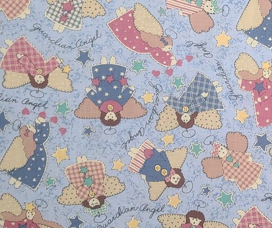 Fabric Traditions 1995 #5351 - Light Blue Fabric / Country-Style Patchwork Guardian Angel Print