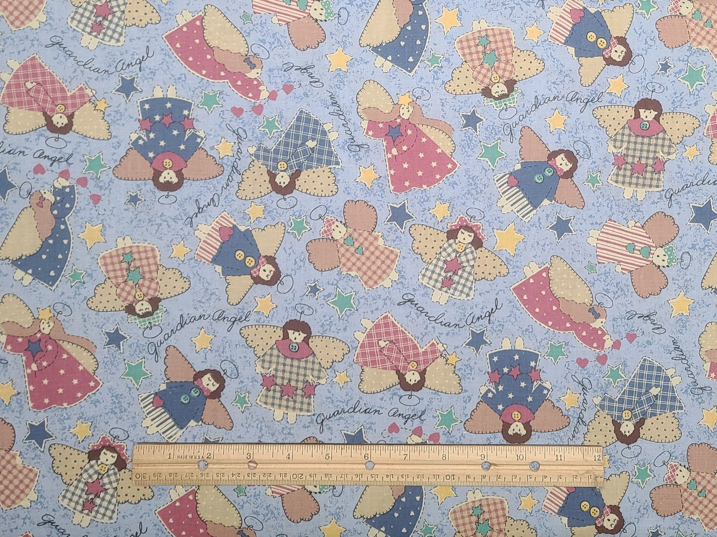 Fabric Traditions 1995 #5351 - Light Blue Fabric / Country-Style Patchwork Guardian Angel Print