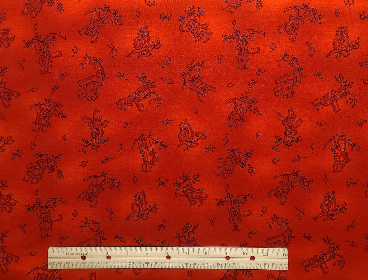 Designed by Beth Ann Bruske for David Textiles, Inc. - Tossed Monkeys - Red Tonal Fabric / Tossed Monkey Print