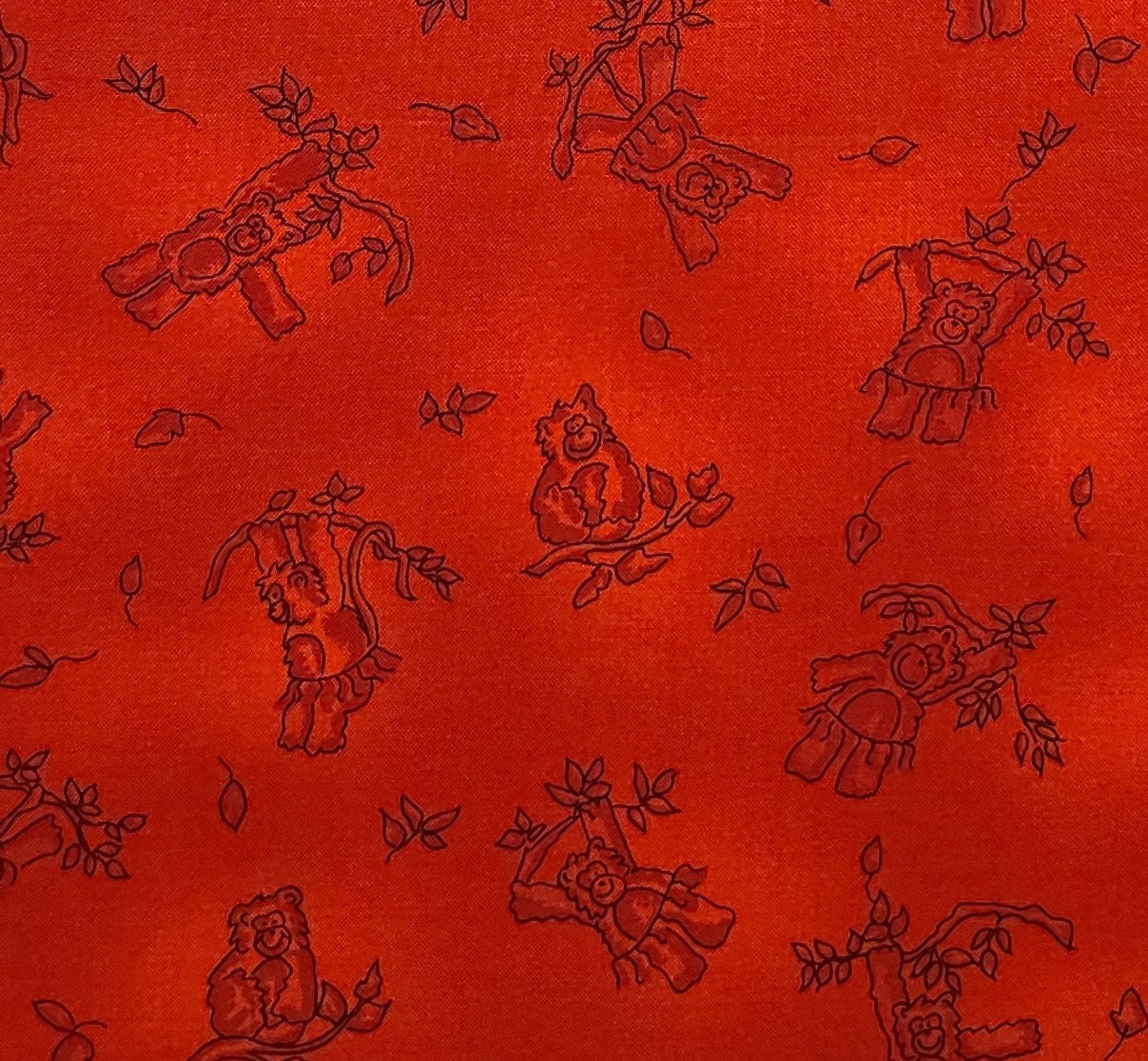 Designed by Beth Ann Bruske for David Textiles, Inc. - Tossed Monkeys - Red Tonal Fabric / Tossed Monkey Print