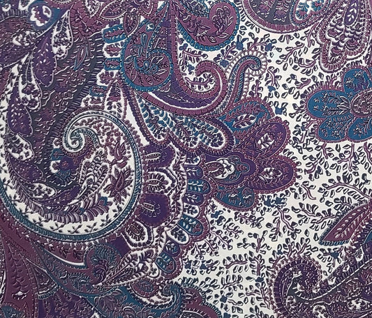 Daisy Kingdom #1213 Canterbury Springs Industries - White Fabric / Teal, Purple and Magenta Paisley Print