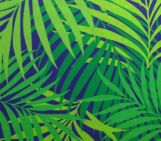 June Fabric from Hawaii - Purple Fabric / Bright Green Frond Print - 65 Cotton/35 Poly