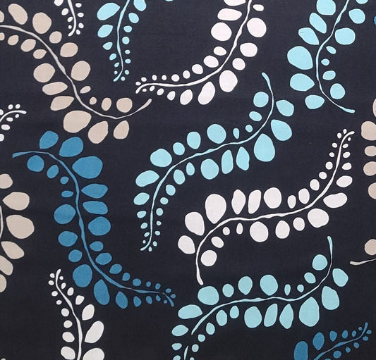 Andover Created by Jane Dickson for Andover Fabrics 2015 PAT8081 - Dark Blue Fabric / Blue, Aqua, White and Taupe Print