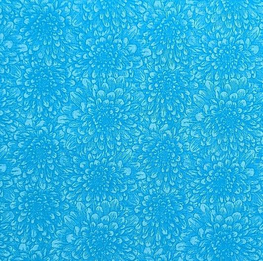 Bright Blue Fabric / Light Blue Flower Pattern - Selvage to Selvage Print