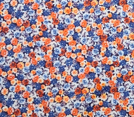 Pink, Blue, Lavender and White Allover Flower Print Fabric