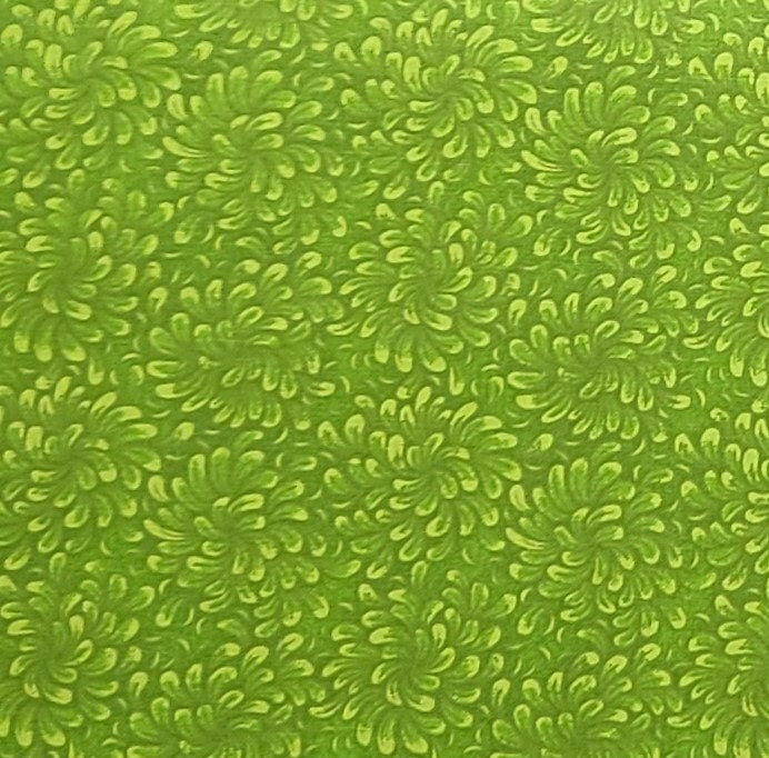 Bright Green Tonal Flower Pattern Blender Fabric - Selvage to Selvage Print