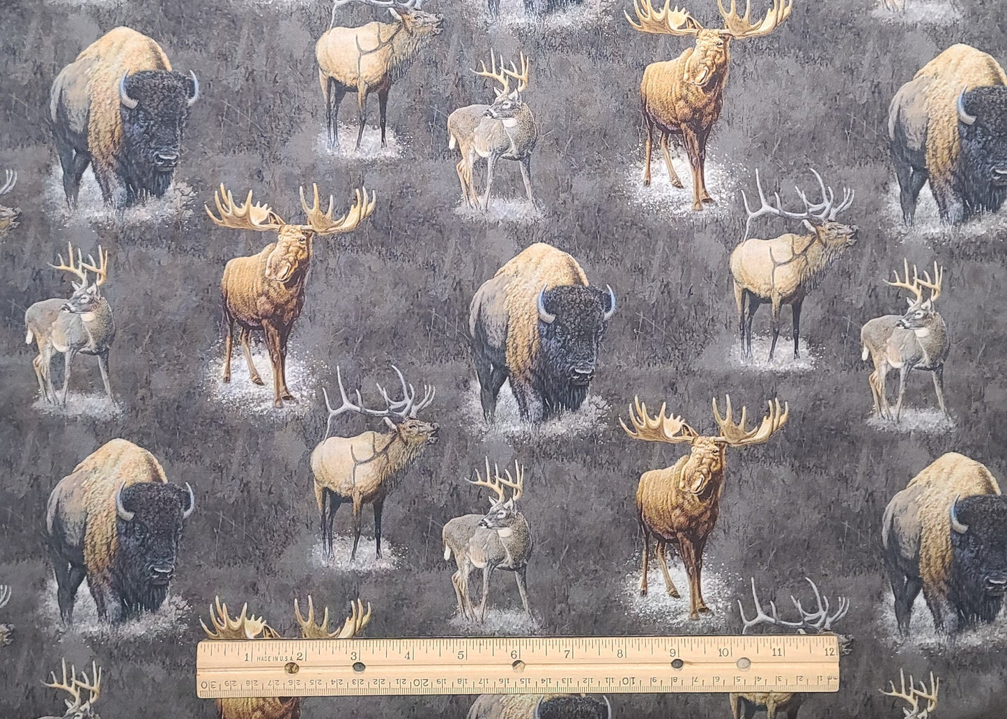 Big Game by Riley Blake Designs 2022 - PATTERN C12970 - Big Game Main - Charcoal / Charcoal Fabric with Buffalo, Elk, Deer, Moose Prints