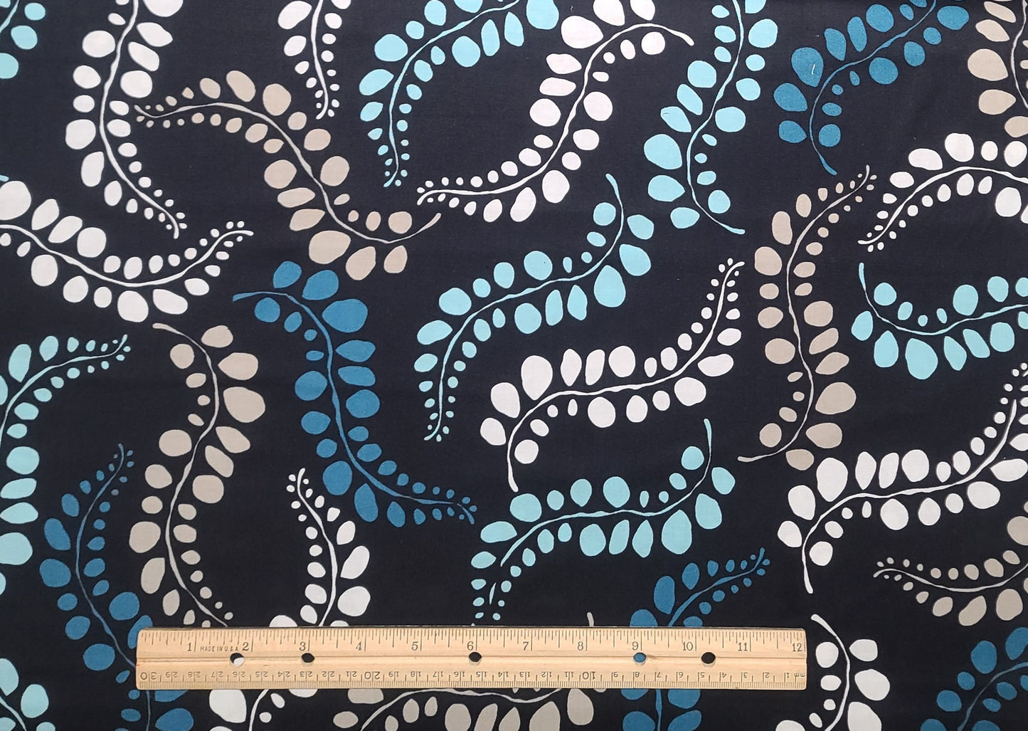 Andover Created by Jane Dickson for Andover Fabrics 2015 PAT8081 - Dark Blue Fabric / Blue, Aqua, White and Taupe Print