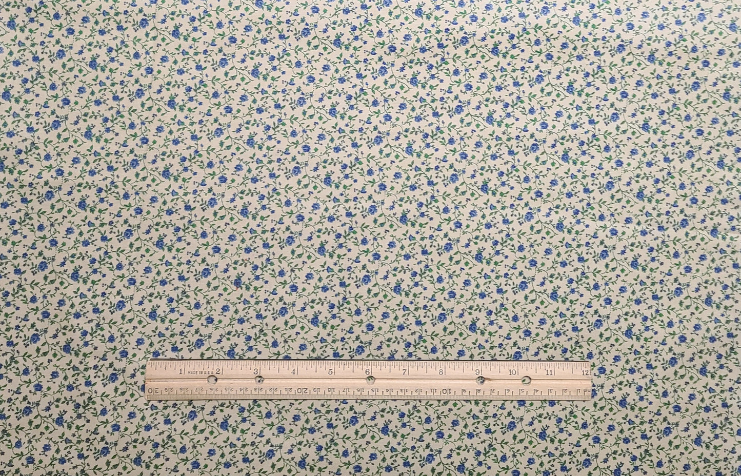 Tan Fabric / Vintage Style Blue Flower Print - Selvage to Selvage Print