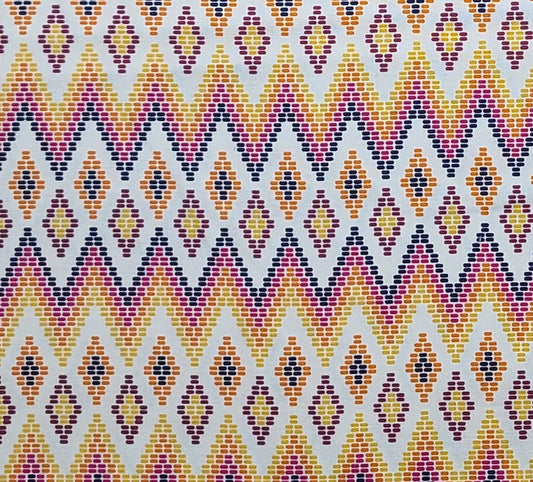 Riley Blake Designs Pattern#C5925 Juxtaposey - White Fabric "Bead" Print / Black, Raspberry, Orange and Gold Diamond Pattern