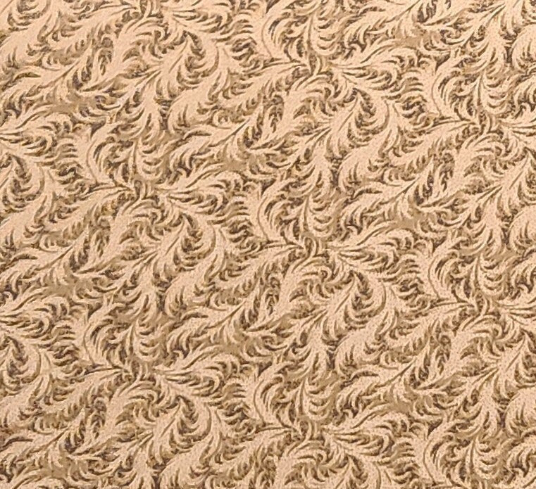 Dark Golden Brown and Light Golden Brown Vintage Leaf Pattern Fabric - Selvage to Selvage Print
