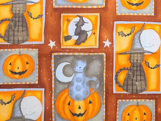 David Textiles - Burnt Orange Tonal Fabric / White Dot and Star Pattern / Patchwork Halloween Print