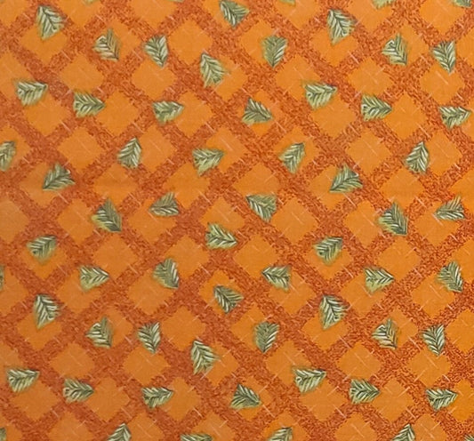 Baum Textiles - Orange Fabric / Dark Orange Diamond Pattern / Gray Crosshatch and Evergreen Tree Print