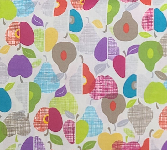 Timeless Treasures Fabrics Inc PATT#FUN-OC8228 - White Fabric / Brightly Colored Apple and Pear Print