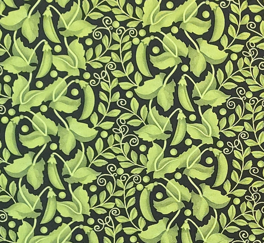 Pattern #6565 Chris Hinrichs for Blank Quilting 2012 - Black Fabric / Bright and Medium Green Leaf and Vine Print