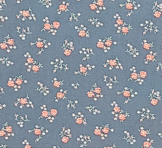 VIP Print Cranston Print Works - Colonial Blue Fabric / Pink and White Flower Print