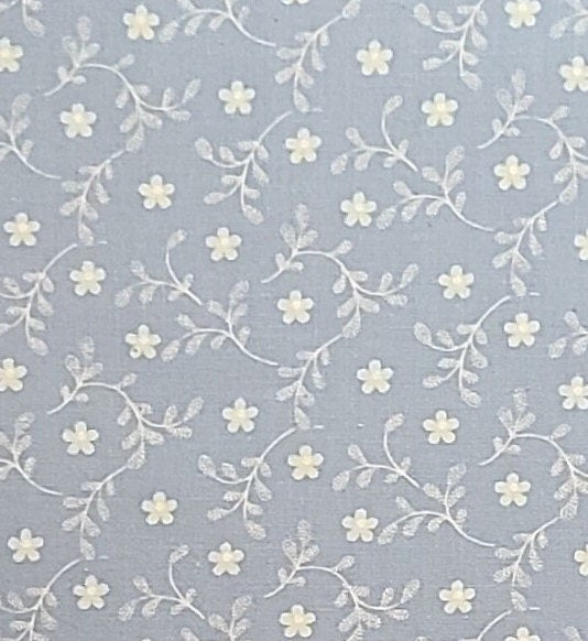 Joan Kessler for Concord Fabrics Inc - Light Blue Fabric / Soft White and Pale Blue Leaf and Vine Print