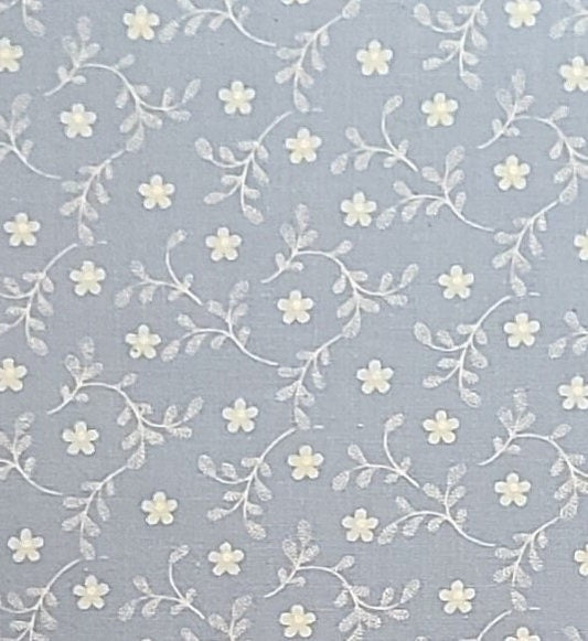 Joan Kessler for Concord Fabrics Inc - Light Blue Fabric / Soft White and Pale Blue Leaf and Vine Print