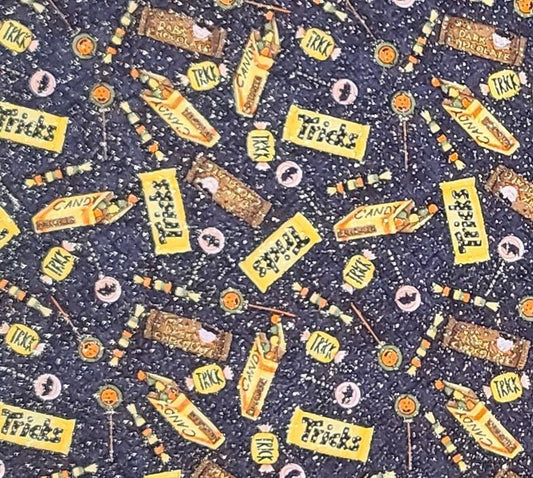 Debbie Mumm for JoAnn Fabric and Craft Stores - Charcoal Tonal Fabric / Halloween Candy Pattern / Gold Metallic Frost