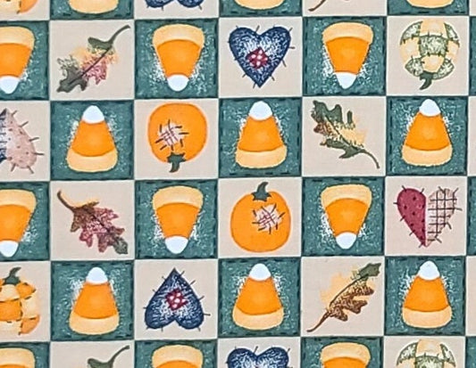 Pumpkin Patch #26528 for Past & Presents for Daisy Kingdom 1996 - Cream and Green Checkerboard Fabric