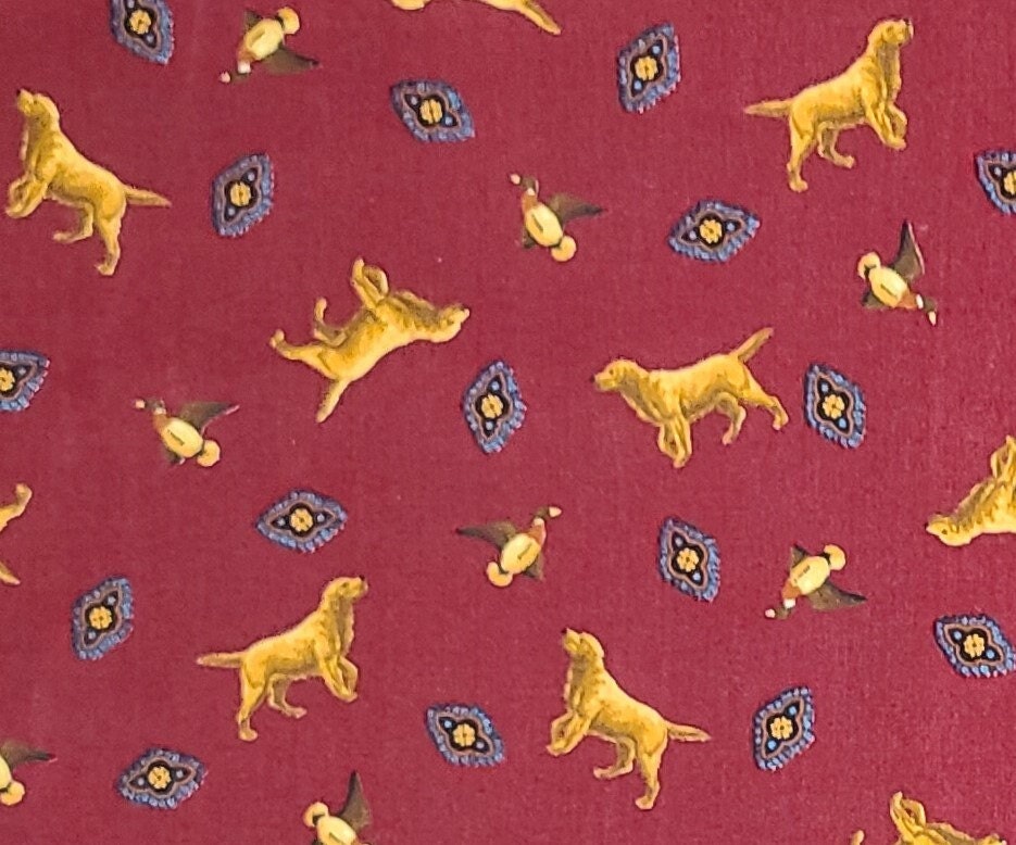 VIP Cranston Print Works by Joan Messmore - 58" Wide Fabric - Burgundy Fabric / Retriever and Duck Print