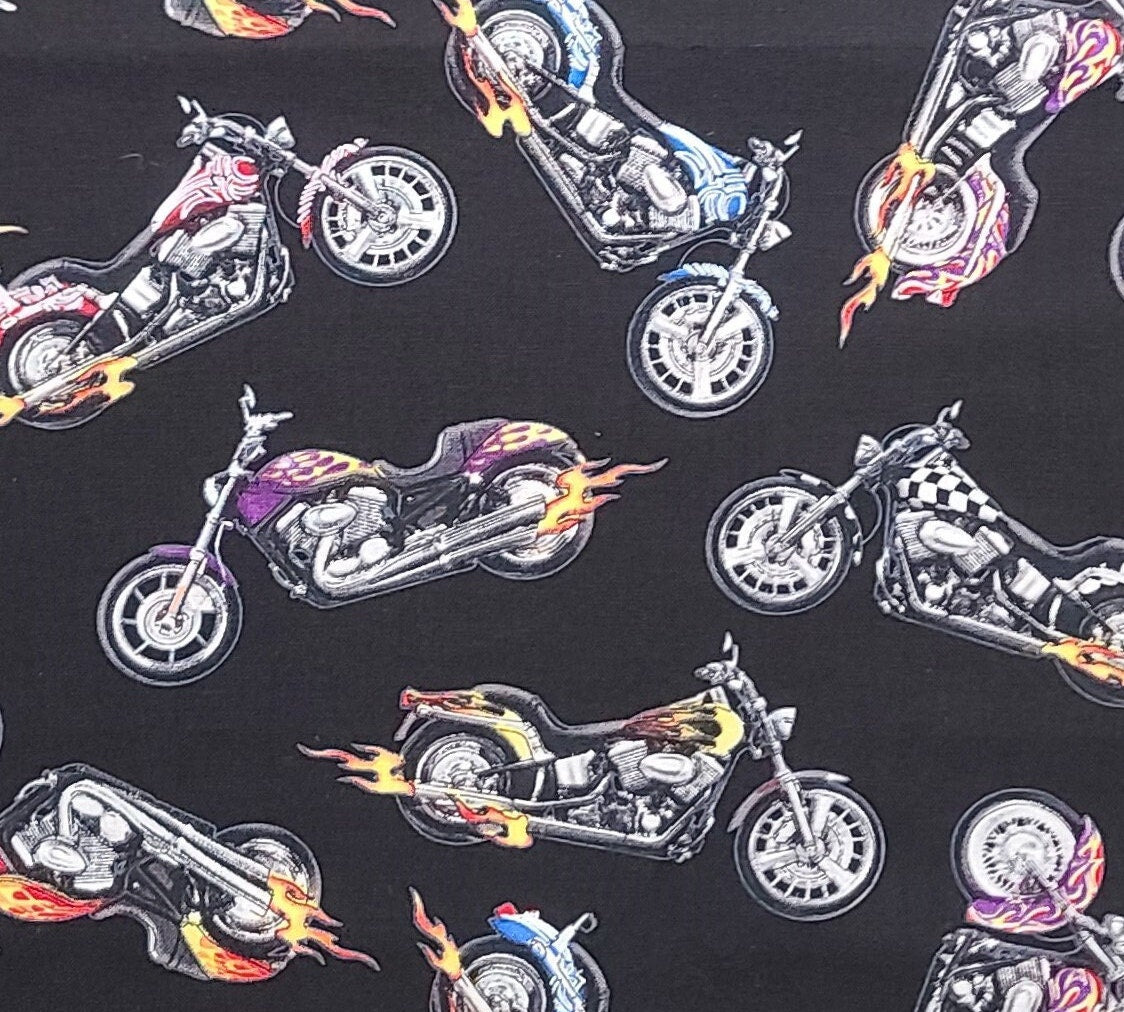 Elizabeth's Studio PATT#281 - Black Fabric / Motorcycle Print