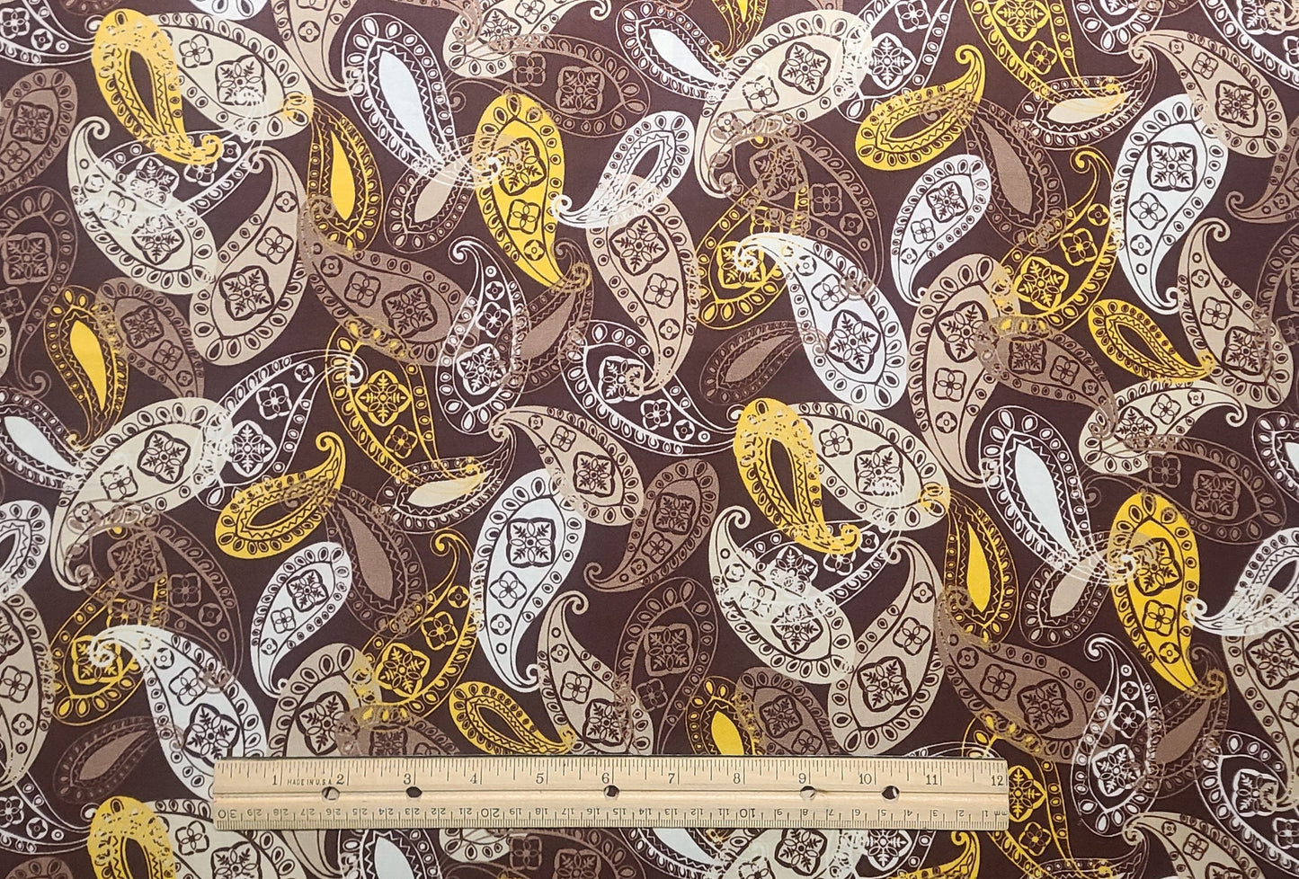 Bold Moves Paisley Brown by Studio 37 for Marcus Fabrics - Brown Fabric / Light Brown, White, Gold and Cream Paisley Print