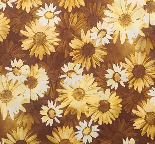 EOB - Nature's Design Style #C512 by Hoffman California Intl Fabrics - Medium Brown Tonal Fabric / Gold, White, Pale Yellow Flower Pattern