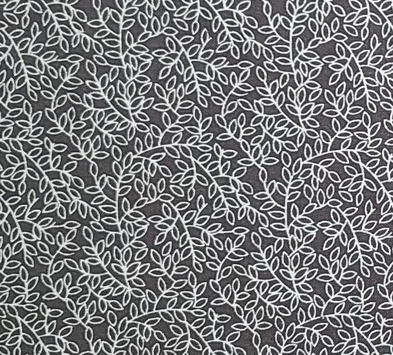 Black 108" WIDE Fabric / Silver Gray Leaf Vine Print - 3 YARD PIECE - Designed in Hudson Ohio Exclusively for JoAnn Fabric and Craft Stores