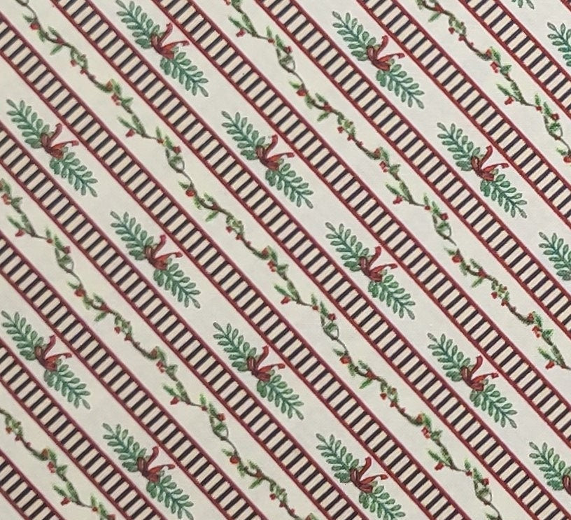 Winter's Song Nancy Mink Licensed to WP - Pale Yellow Fabric / Black and Red Diagonal Stripe / Evergreen Bough and Garland Stripes