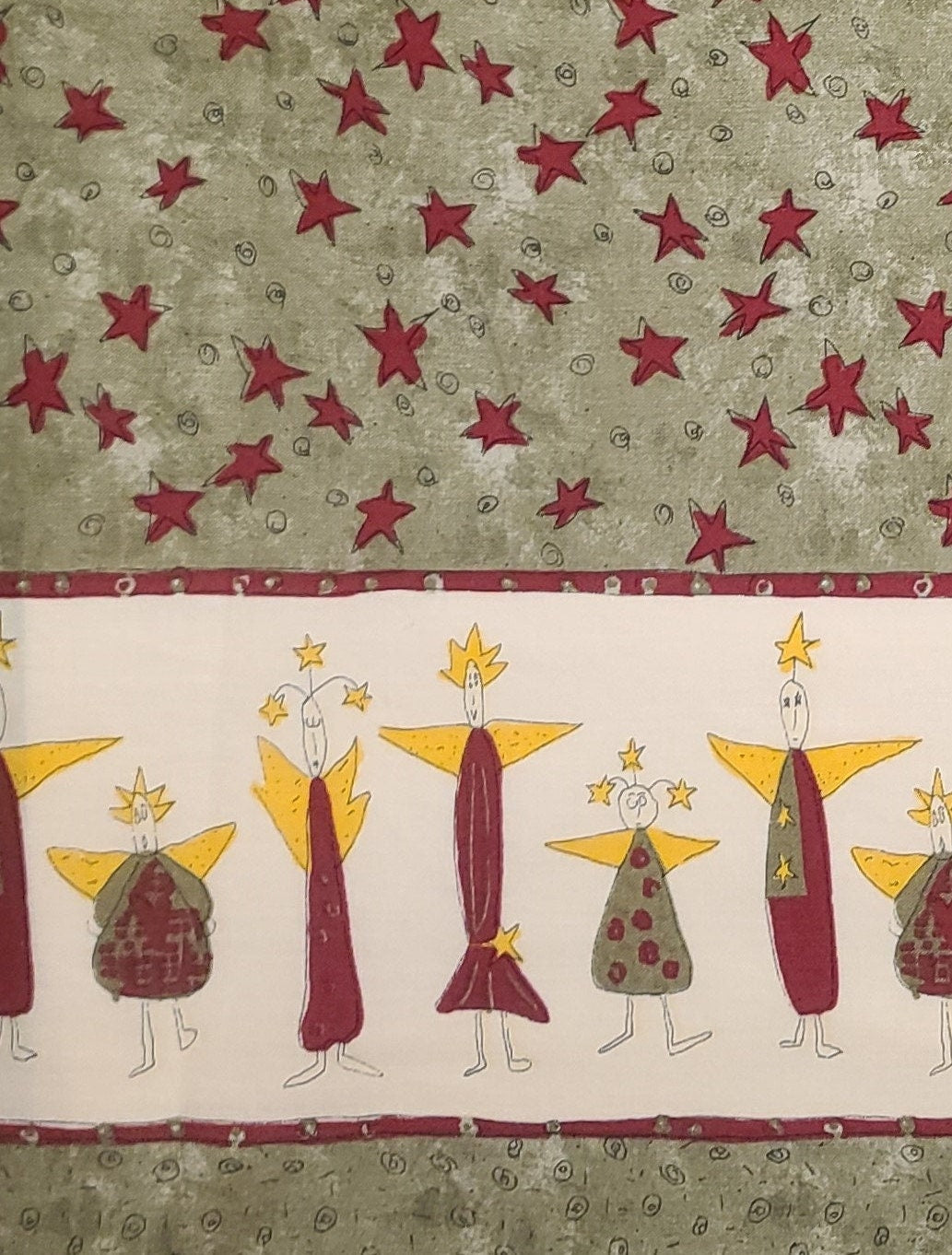 EOB - Moda Pieces of My Heart by Sandy Gervais - Olive Tonal Fabric / Dark Red Country Americana Style Stars