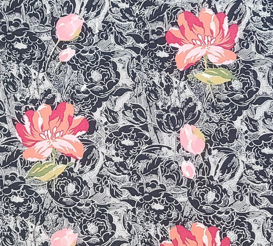 EOB - Anna Griffin for Windham Fabrics Sloane Pattern #24608 - Black Fabric with White Floral Silhouette Background