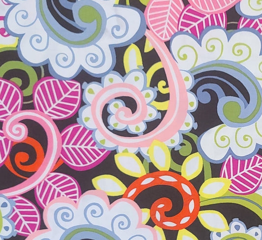 Michael Miller Fabrics Patt #C-3204 Garden Collage - White Fabric / Brightly Colored Retro Flower Print