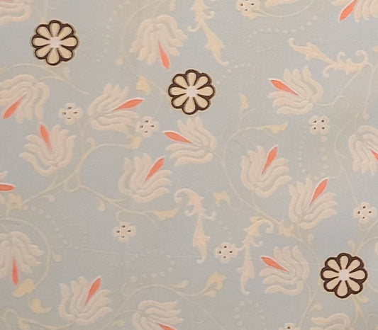 French Riviera Collection Art Gallery Fabrics - Pale Mint Fabric / White, Coral and Black Flower Print