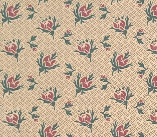 High Country by Thimbleberries for RJR Fashion Fabrics - Pale Yellow with Dark Gold Accent Fabric / Mauve Flower Print / Hunter Green Leaves