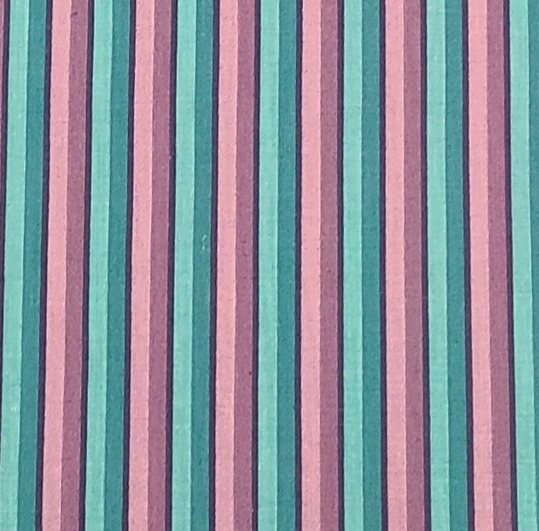 Fabric Traditions 1992 - Teal, Aqua, Light and Dark Purple Vertical Stripe (Parallel to Selvage) Fabric - Heavier Weight Cotton