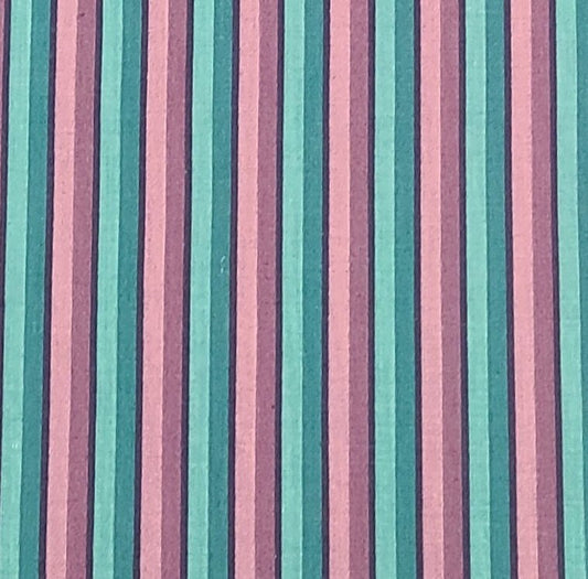 Fabric Traditions 1992 - Teal, Aqua, Light and Dark Purple Vertical Stripe (Parallel to Selvage) Fabric - Heavier Weight Cotton