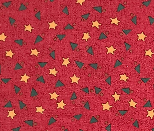 Quick as a Wink by Rebecca Carter for SSI - Dark Warm Red Tonal Fabric / Yellow Stars, Green Triangle and Brown Square Pattern