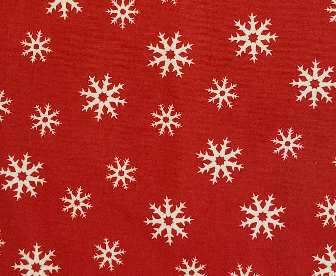 EOB - Washtub's Santa Clause Lane by Karen Snyder for Andover Fabrics Inc PATT#3303 - Dark Red Fabric / White Snowflake Print