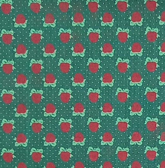 St. Nicole by RJR Fashion Fabrics - Dark Green Fabric / White Pindot / Light Green Ribbon / Red Apple Print