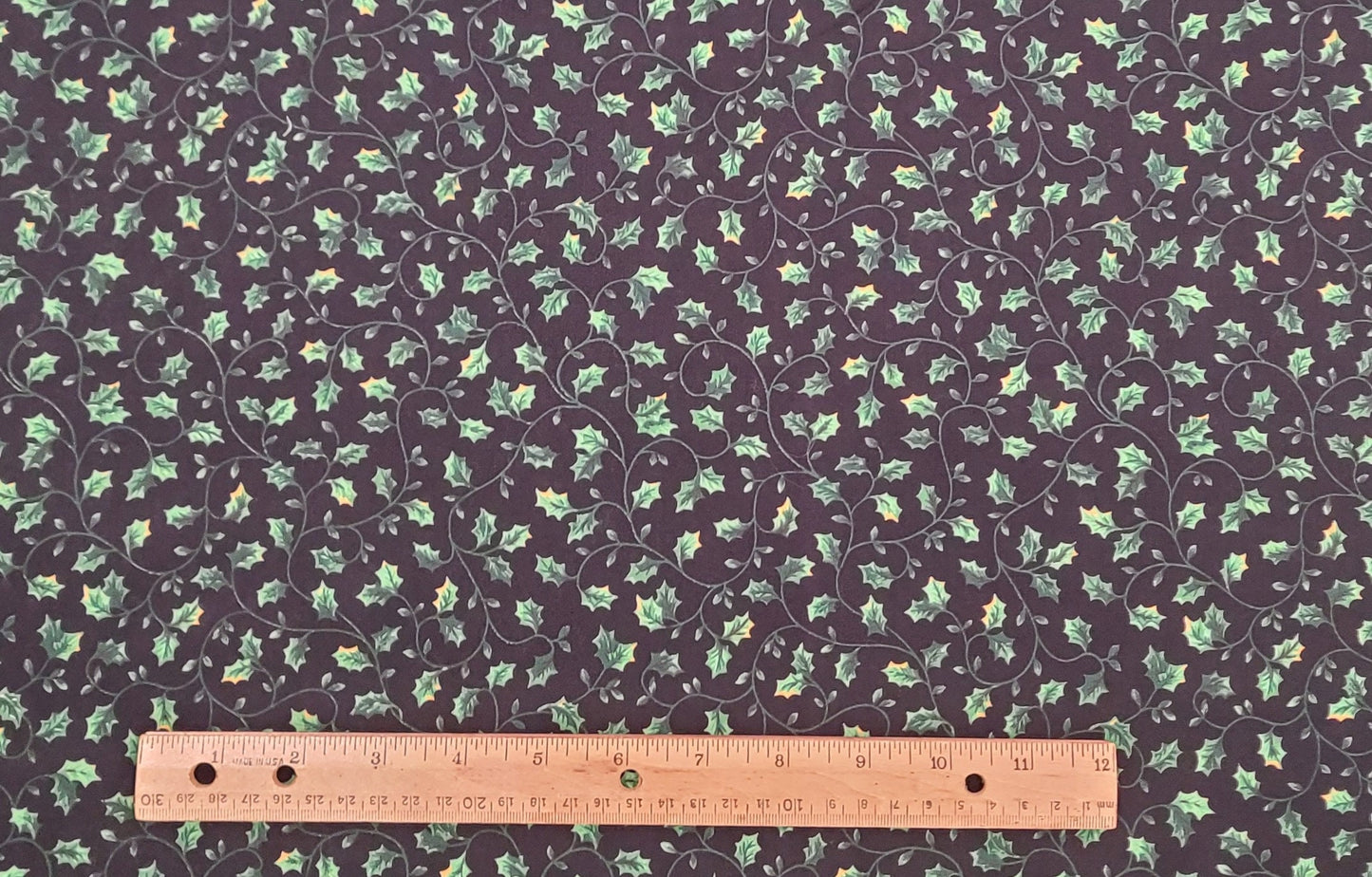 VIP Cranston Print Works - Black Fabric / Green Holly Vine Print