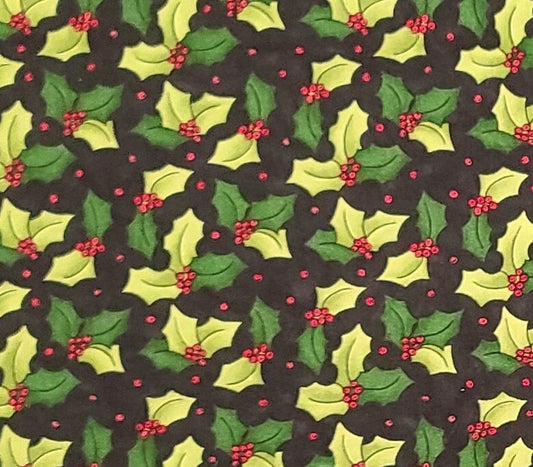 Santa Clothes by Cynthia Young Hedgehog Productions - Black Fabric / Green and Bright Green Holly Leaf / Red Berry Print