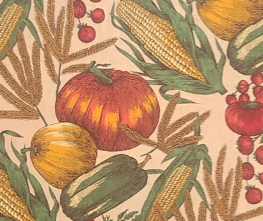 TPSA Cranston Home Fashions Print Cranston Print Works - Soft White Fabric with Tan Pindot Background / Autumnal Harvest Print