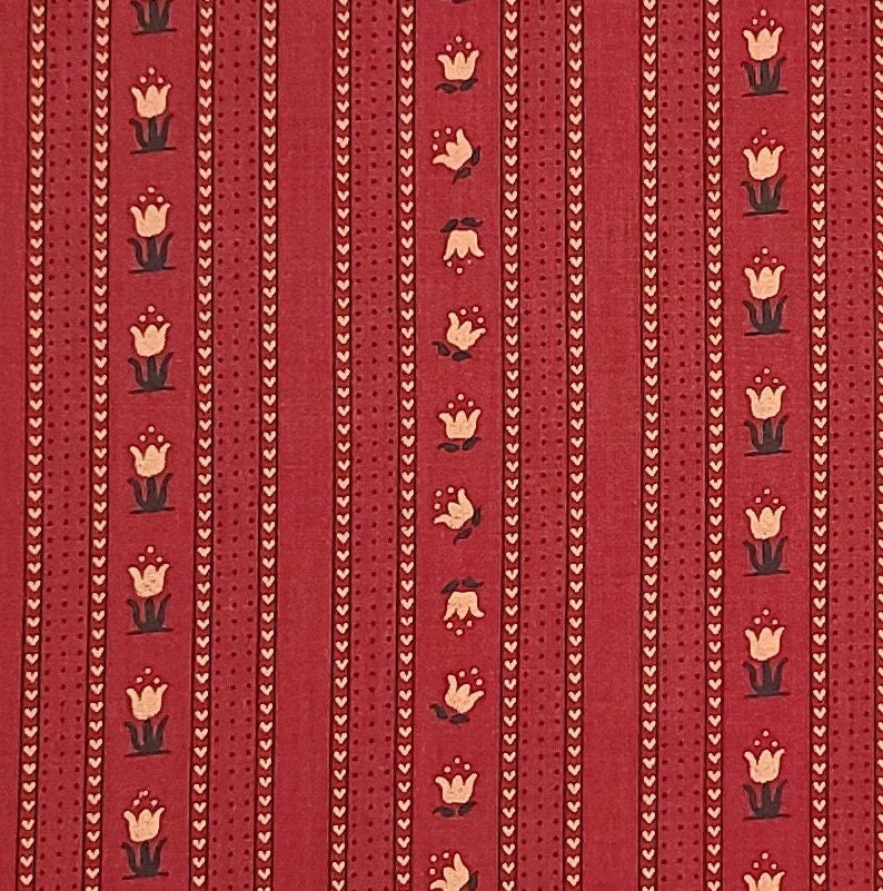 Christmas Tulips by St. Nicole Designs and Benartex Inc - Dark Red Vertical (Parallel to Selvage) Stripe Fabric