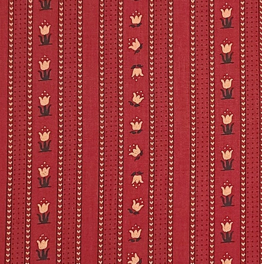 Christmas Tulips by St. Nicole Designs and Benartex Inc - Dark Red Vertical (Parallel to Selvage) Stripe Fabric