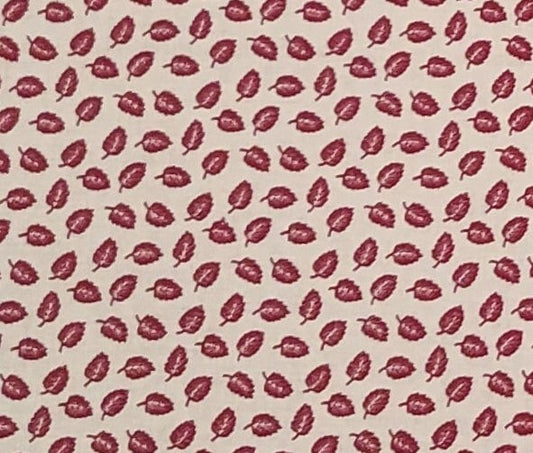 Cranston Print Works-VIP Fabrics - Pale Gray Fabric / Dark Red Leaf Print