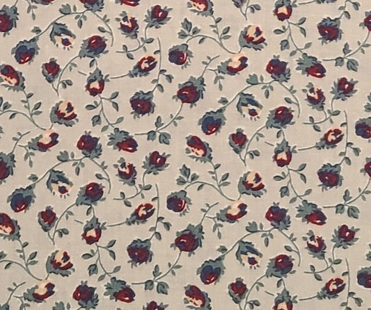 EOB - Blue Skies by Thimbleberries for RJR Fashion Fabrics - Pale Mint Fabric / Dark Red and Dark Mint Vintage Flower and Vine Pattern